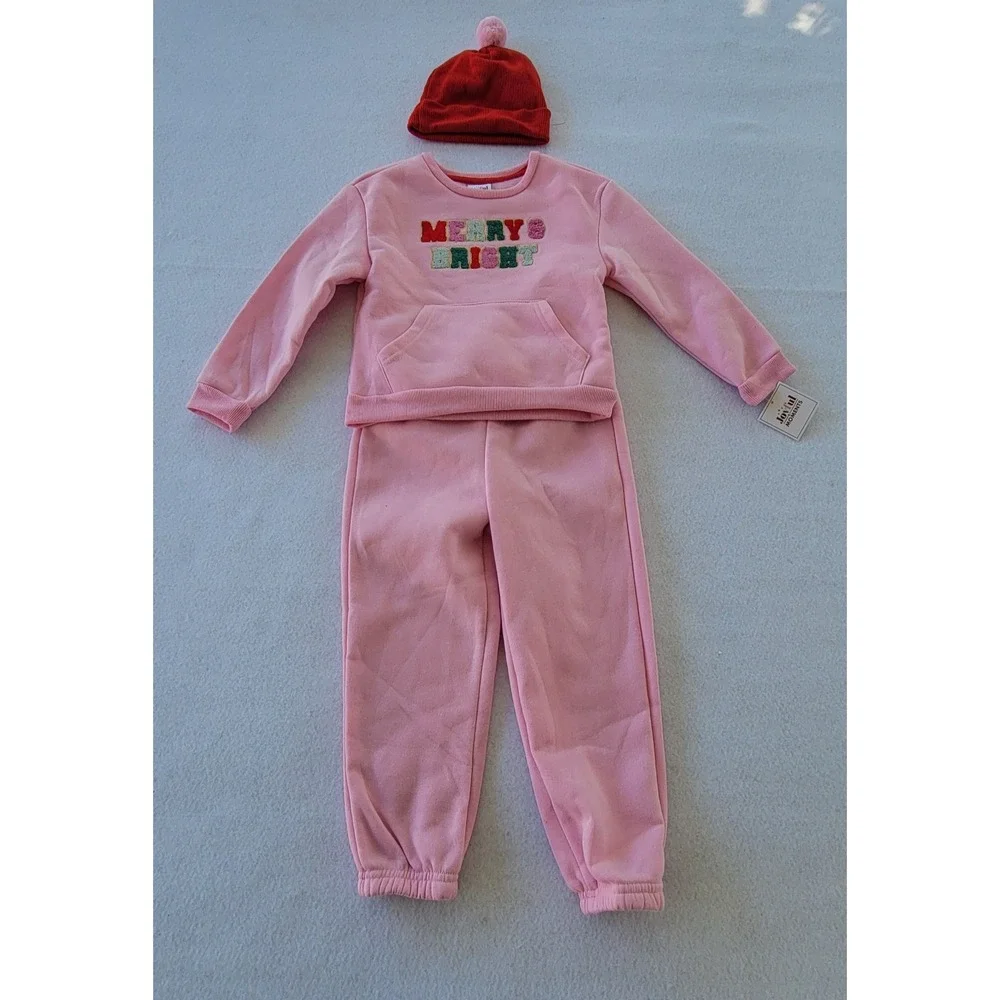 Joyful MERRY & BRIGHT Girls Set 3 HOLIDAY Size 4T‎  COLOR Pink-HOLIDAY